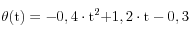 \theta {\rm (t)  =   - 0,4} \cdot {\rm t}^{\rm 2} {\rm  + 1,2} \cdot {\rm t - 0,3}