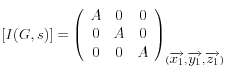 [I(G,s)]=\left( \begin{array}{*{3}c}
A & 0 & 0 \\
0 & A & 0 \\
0 & 0 & A
\end{array}
\right)_{(\overrightarrow{x_1}, \overrightarrow{y_1},\overrightarrow{z_1})}