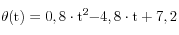 \theta {\rm (t)  =  0,8} \cdot {\rm t}^{\rm 2} {\rm  - 4,8} \cdot {\rm t + 7,2}